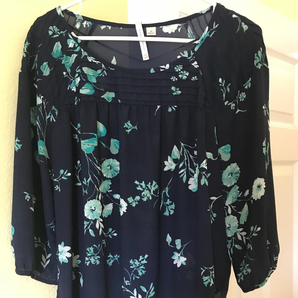 Lauren Conrad Navy Floral Blouse